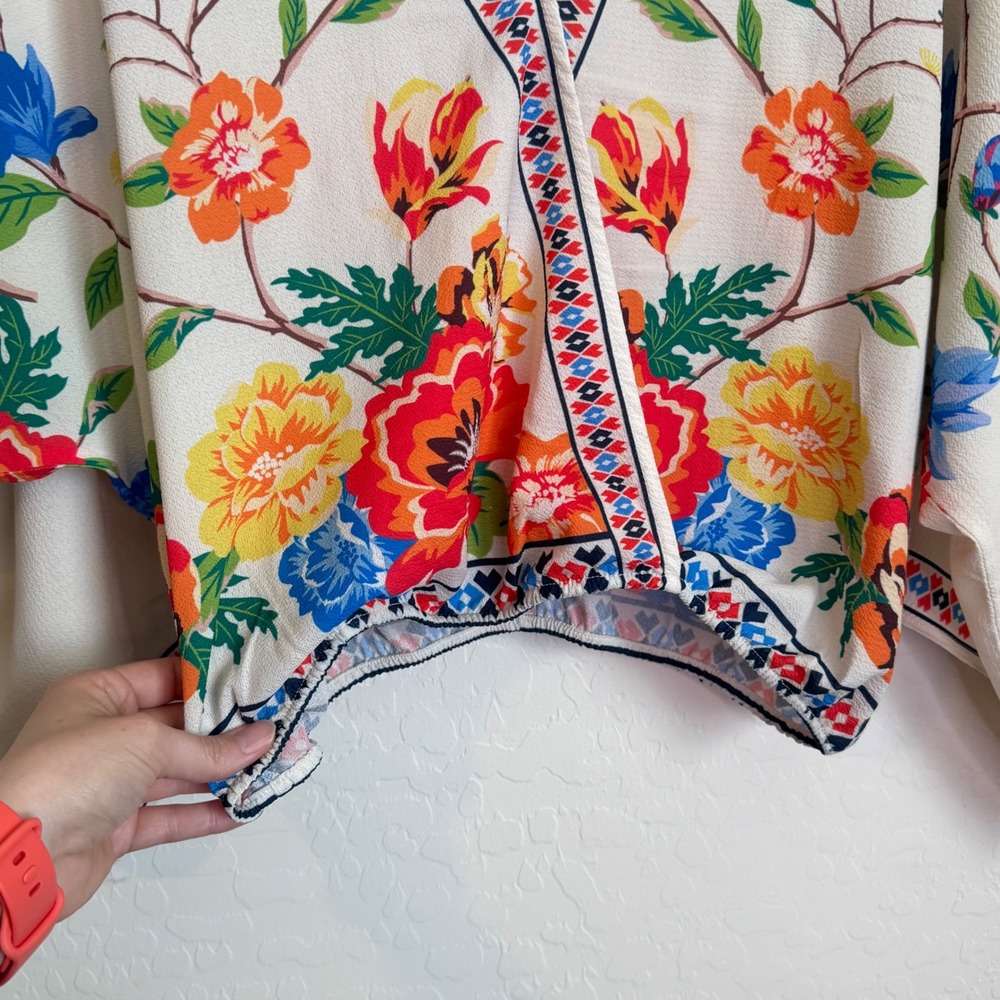 Flying Tomato Floral Kimono Top Cream V-Neck Dolman Sleeve Boho Festival Large - Picture 5 of 9